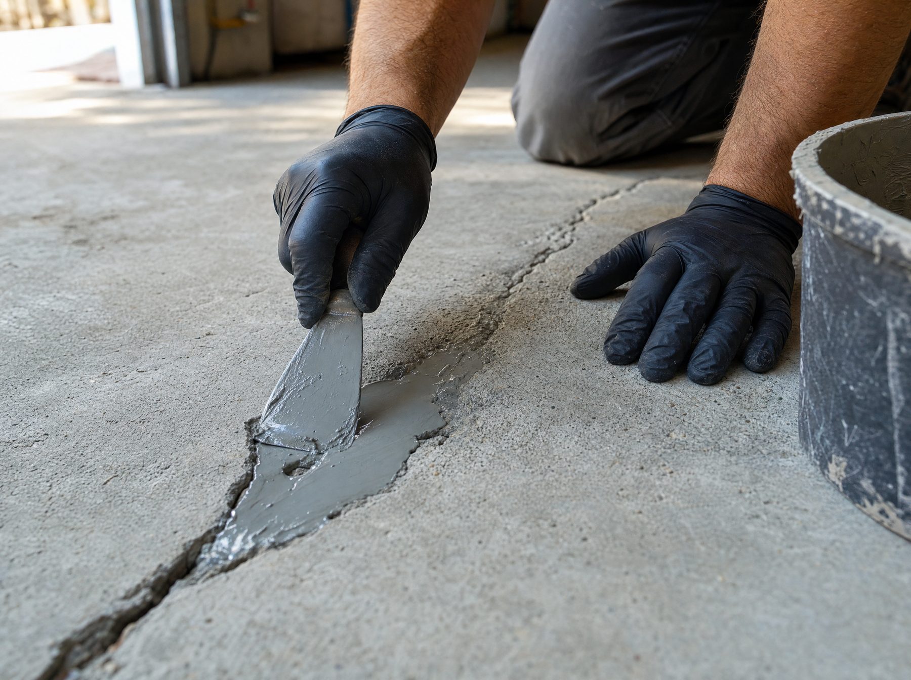 Filling cracks in a concrete slab